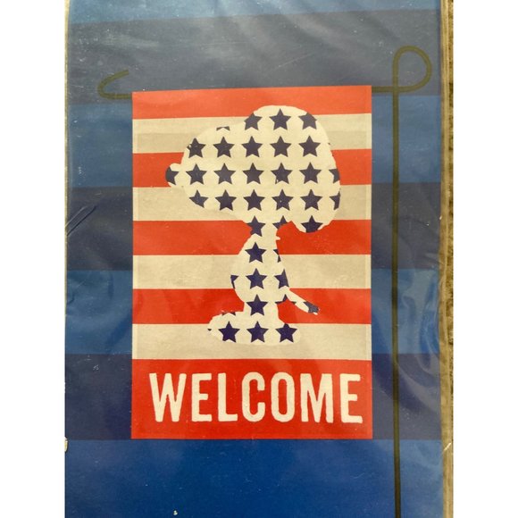 WELCOME SNOOPY PEANUTS GANG Stars& Stripes Garden Flag Patriotic  12"x 18" NIP - Picture 1 of 3